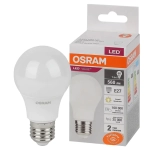 Светодиодная лампа OSRAM 7Вт Е27 3000К. Теплый белый свет. РФ.