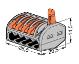 Клемма строительно-монтажная многоразовая. Wago 222-415. 5 отверстий. Германия.