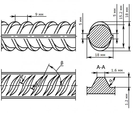 Арматура рифленая А3, толщина 16 мм. Цена за 1 м.п. РФ.