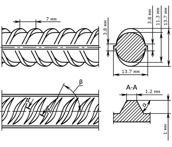 Арматура рифленая А3, толщина 12 мм. Цена за 1 м.п. РФ.