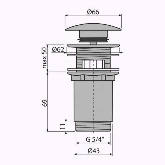 Донный клапан сифона для умывальника CLICK/CLACK 5/4 Alca plast (A392). Чехия.