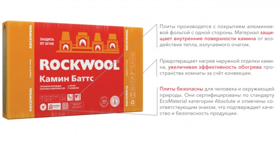 Утеплитель Rockwool Камин Баттс. Толщина 30 мм. Цена за лист 0,6 м.кв. РФ.