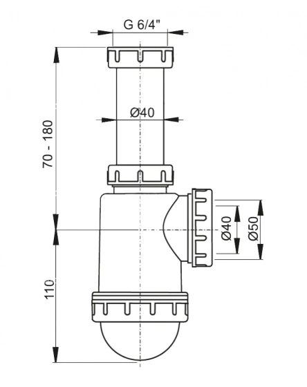 Сифон для мойки с накидной гайкой 6/4" Alcaplast A443. Чехия.