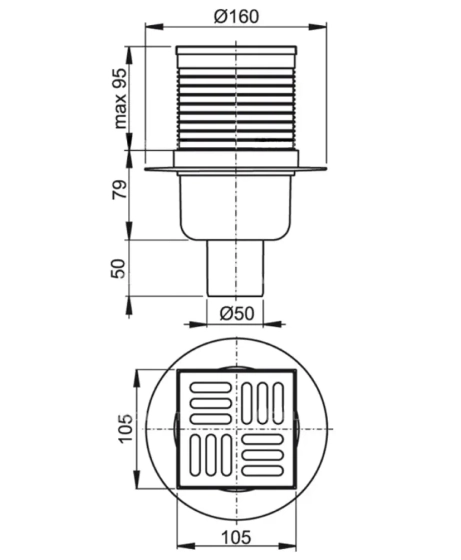 Трап для душа Alcaplast вертикальный 105x105/50 APV2 BL 01. Чехия.