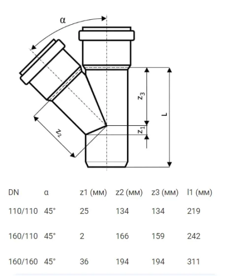 Тройник 160/160х45º для наружной канализации KGEA. РФ.