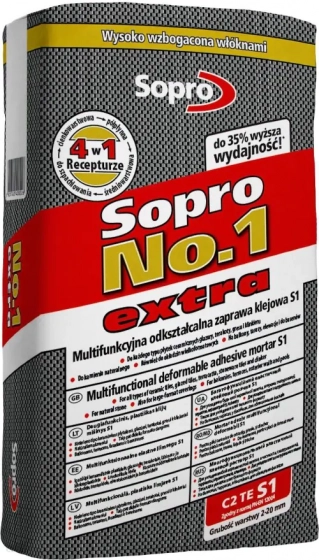 Клей для плитки усиленный Sopro №1. 22,5 кг. Польша.