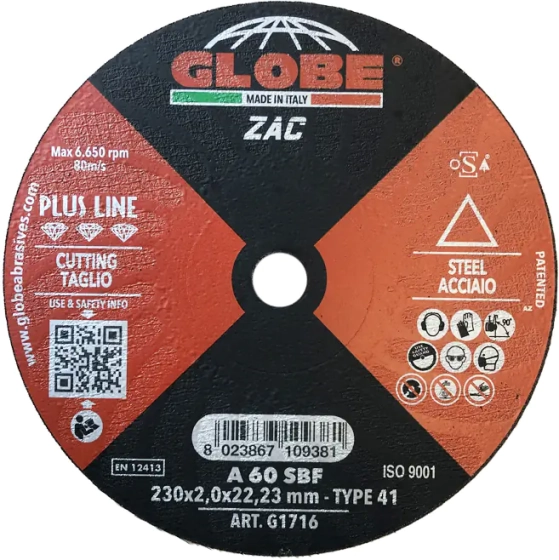 Круг отрезной по металлу GLOBE ZAC 230x2,0x22,2 A60S. Италия.