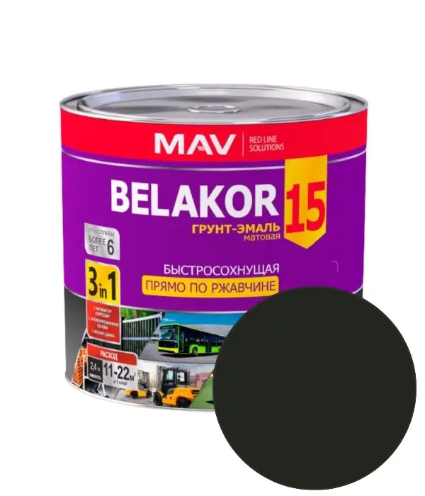 Грунт-эмаль Belakor 15 по ржавчине 3 в 1 быстросохнущая MAV. Черный. 1 л. РБ.