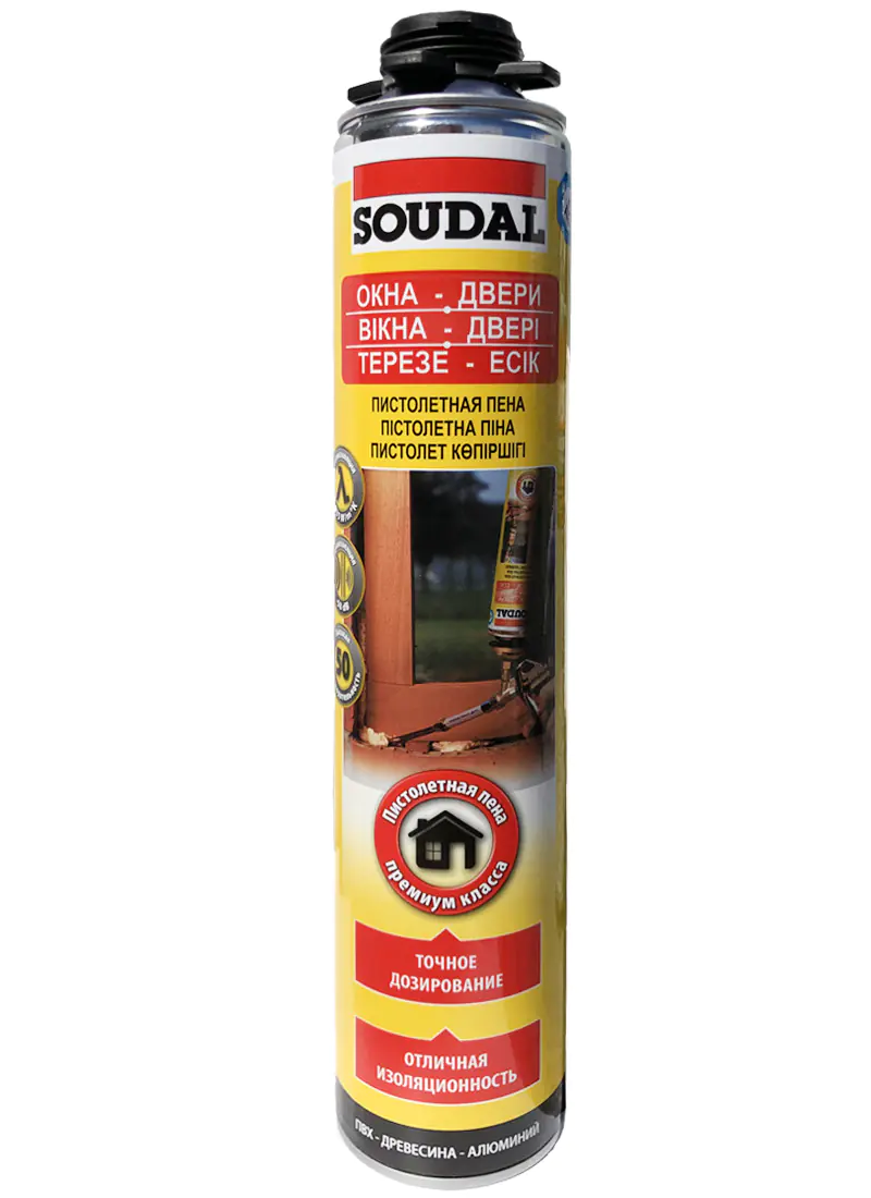Монтажная пена Soudal Professional (окна, двери) под пистолет 750 мл. РФ.