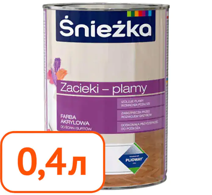 Sniezka от следов протекания и пятен. Интерьерная краска. Польша. 0,4 л.