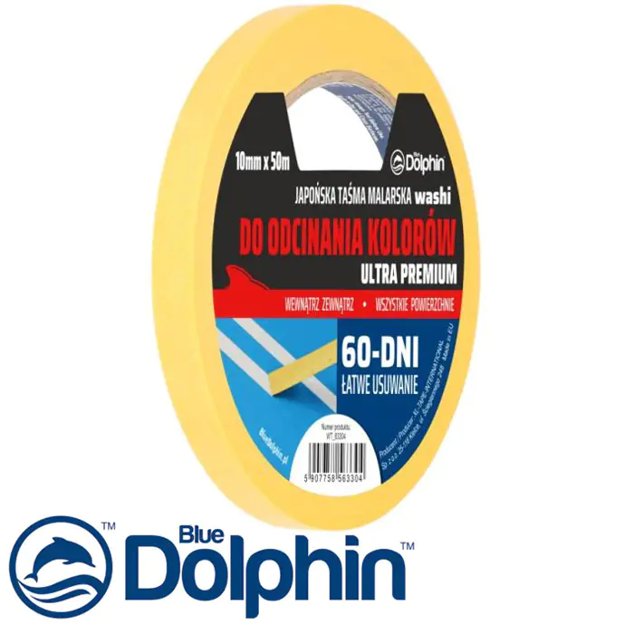 Лента малярная Washi Painters Tape Premium Blue Dolphin 10 мм х 50 м. Польша.